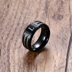 Black Letter Initial Ring — Stainless Steel