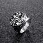 New Vintage Religious St. Benedict's Cross Ring Catholic Exorcism Church Men's Punk Niche Party Trend Metal Ring