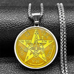 Seal of Seven Archangels Medal Stainless Steel Glass Necklace Seal of Solomon Talisman Necklace Protection Jewelry