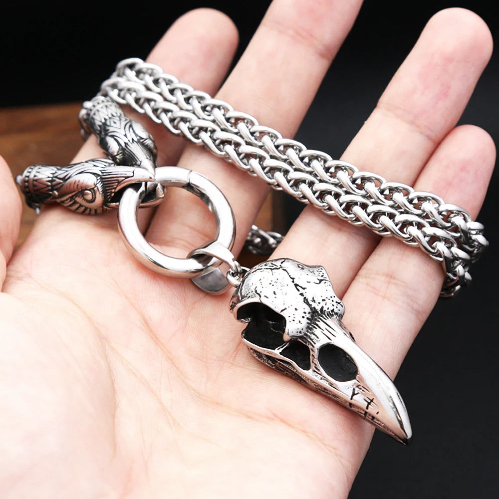 Crow Skull Viking Pendant — Stainless Steel