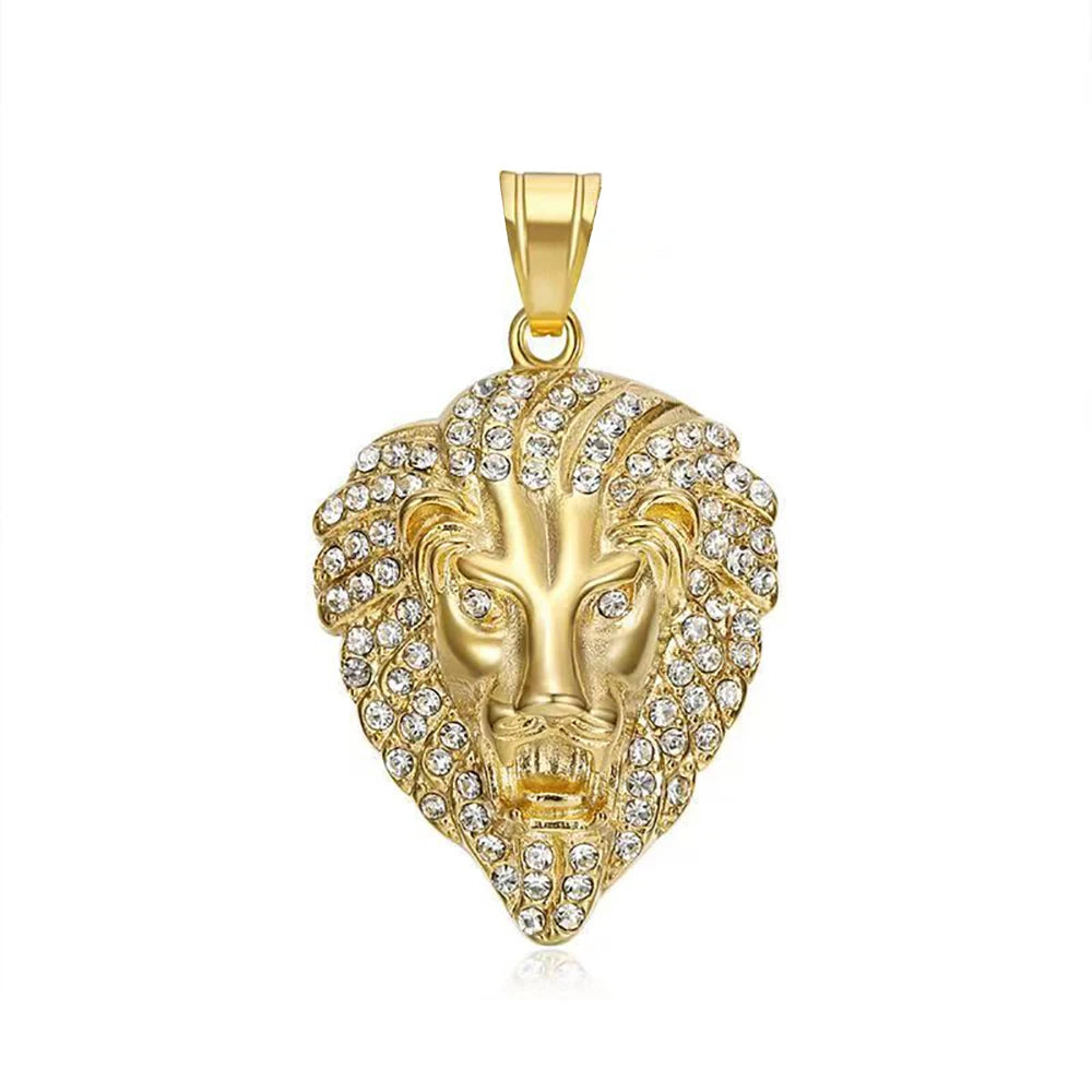 Men's Rock Hip Hop Lion Head Necklace Fashion Creative Stainless Steel Animal Pendant Party Club Charm Jewelry Gifts