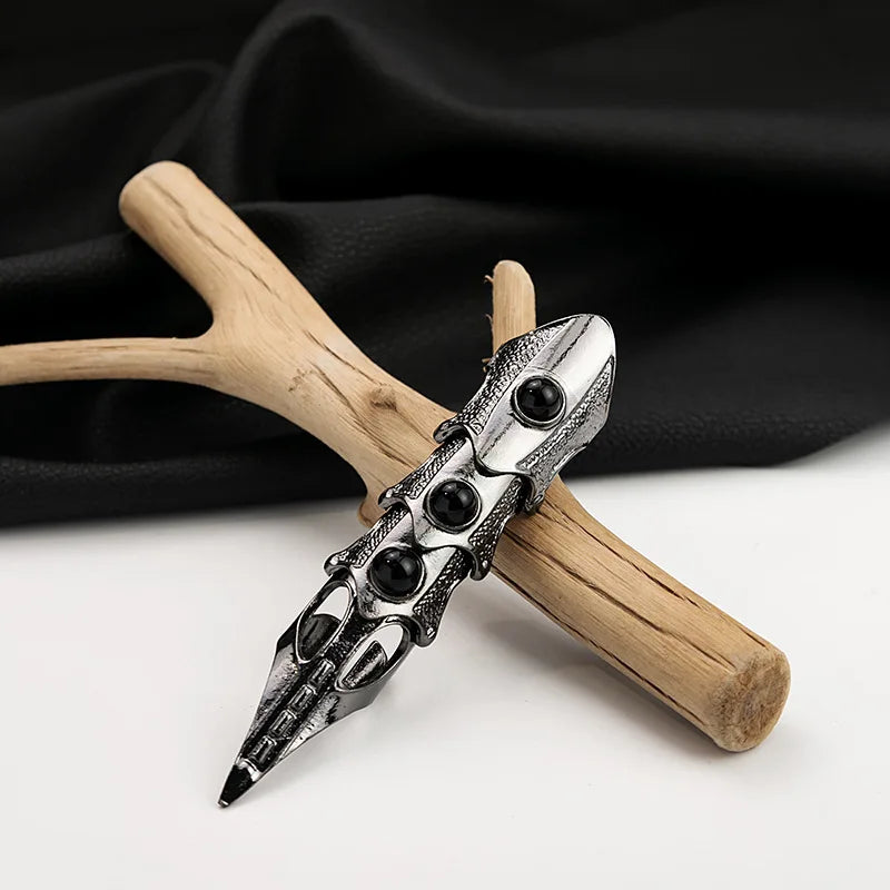 Armour Knuckle Full Finger Double loop Activity Ring For Men Punk Gothic Open Ring Jewelry Anime Cosplay Halloween Accessories