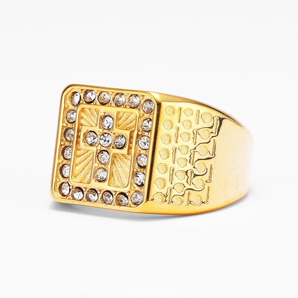 Cross Gemstone Ring — Stainless Steel