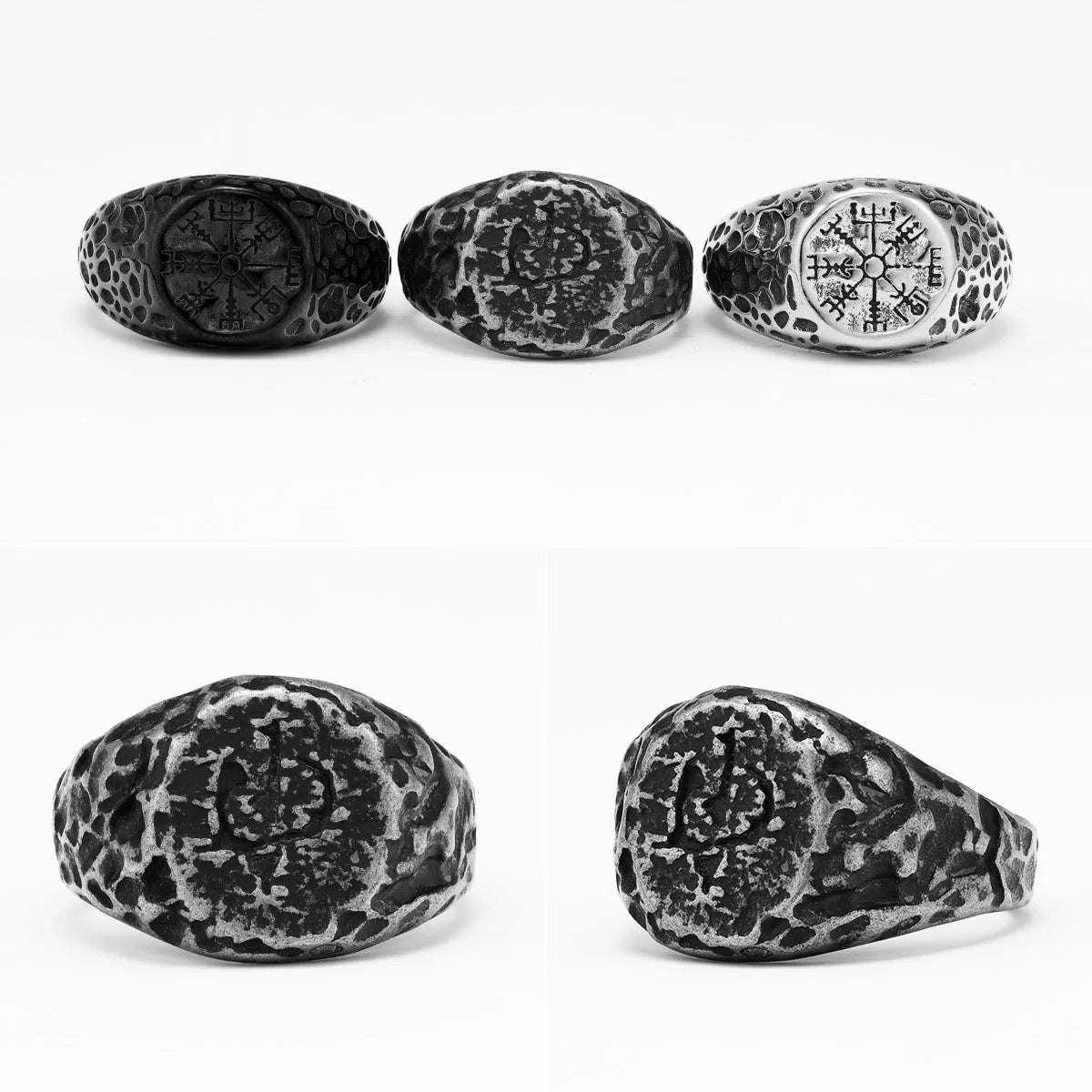 Vintage Black Crater Ring — Stainless Steel