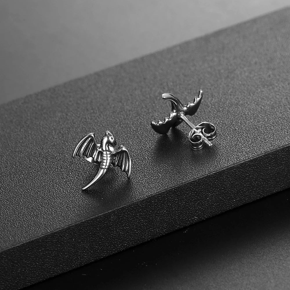 Flying Dragon Steel Earrings Vintage