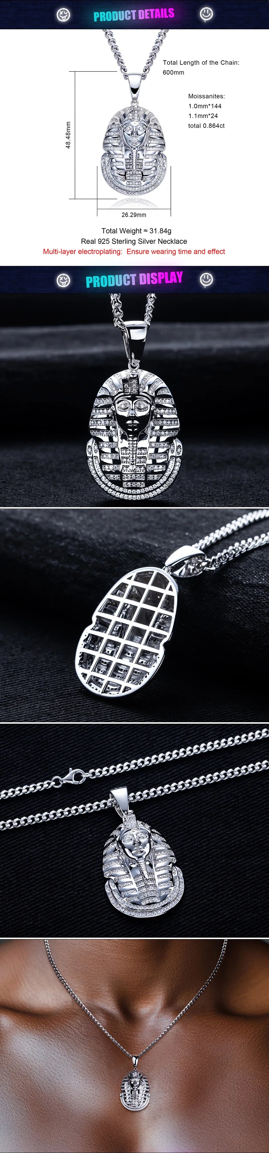 Iced Out Pharaoh Pendant — 925 Silver