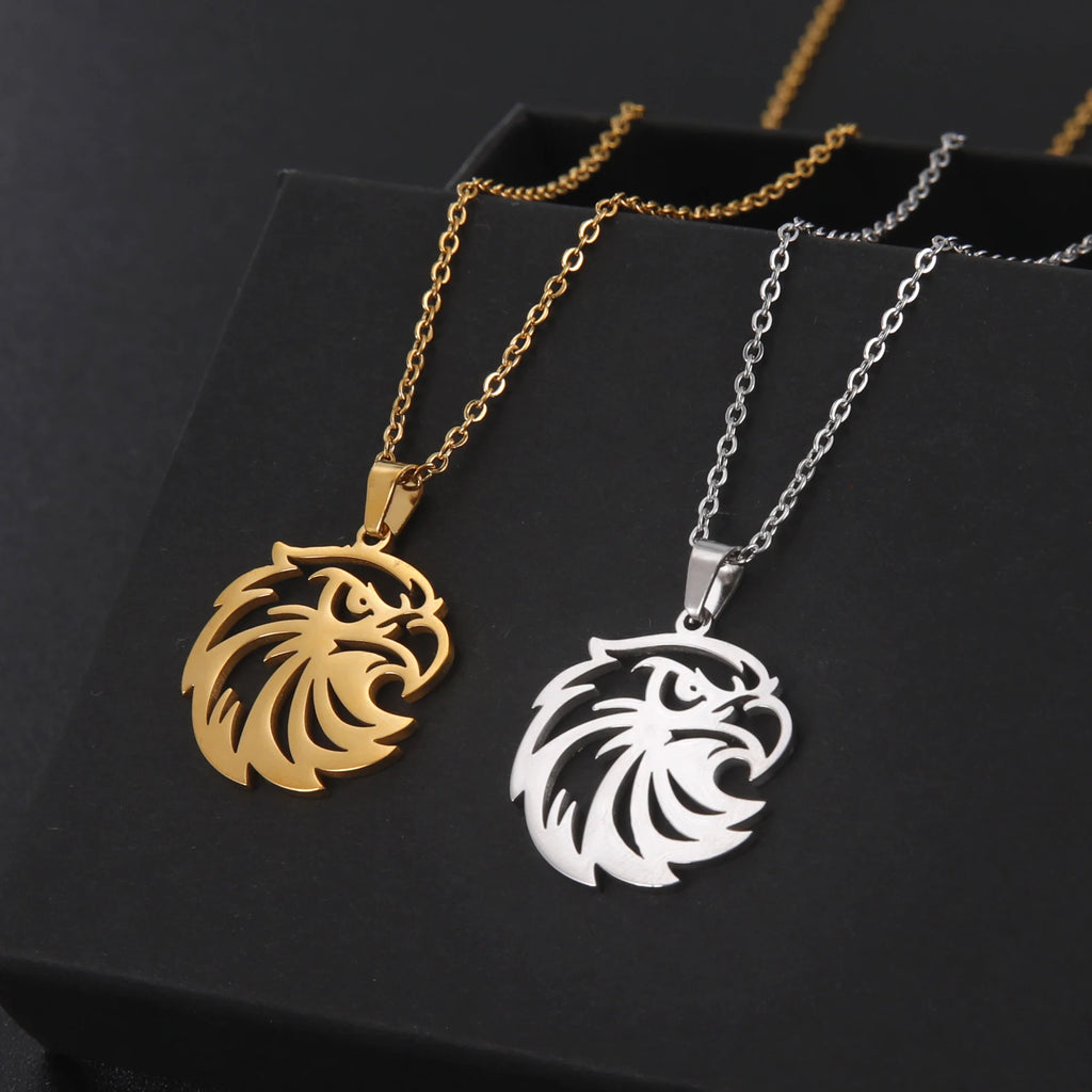 Openwork Eagle Head Pendant Necklace — Stainless Steel