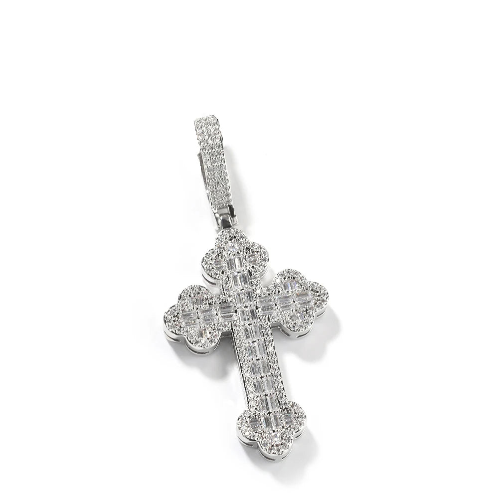 THE BLING KING Iced Out Cross Star Link Chain Baguettecz Cubic Zirconia Cross Pendant Necklace Charm Fashion Hiphop Jewelry