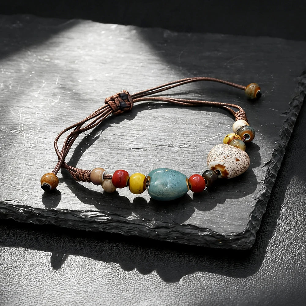 Rope Ceramic Bead Bracelet — Stainless Steel