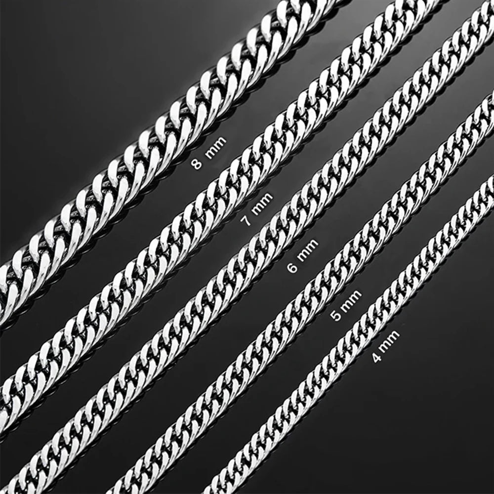 HIYEE 3mm/4mm/5mm/6mm/7mm/8mm Stainless Steel Cuban Link Chains Classic for Men Boy Curb Chunky Necklace Jewelry 14 to 28 Inches