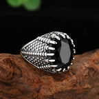 Retro Alien Black Stone Ring — Silver