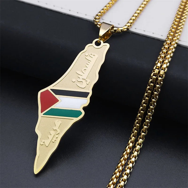 Palestine Flag Steel Pendant Necklace Chain