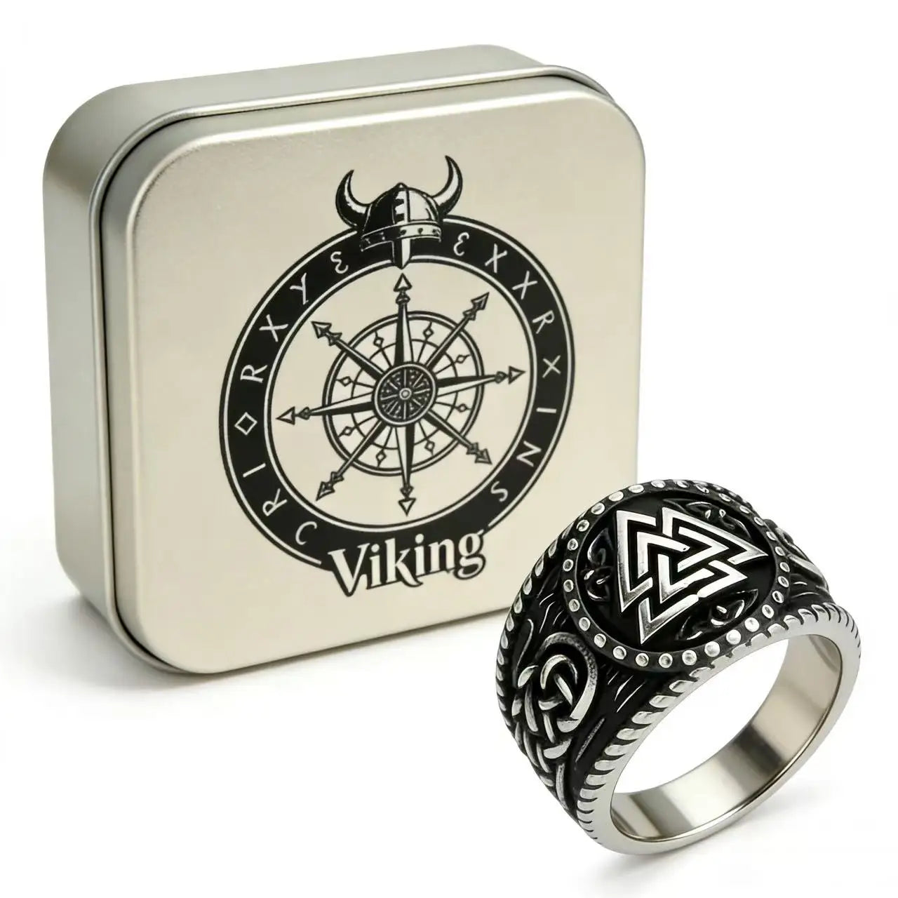 Odin Steel Ring 316L Nordic Runes Triangle