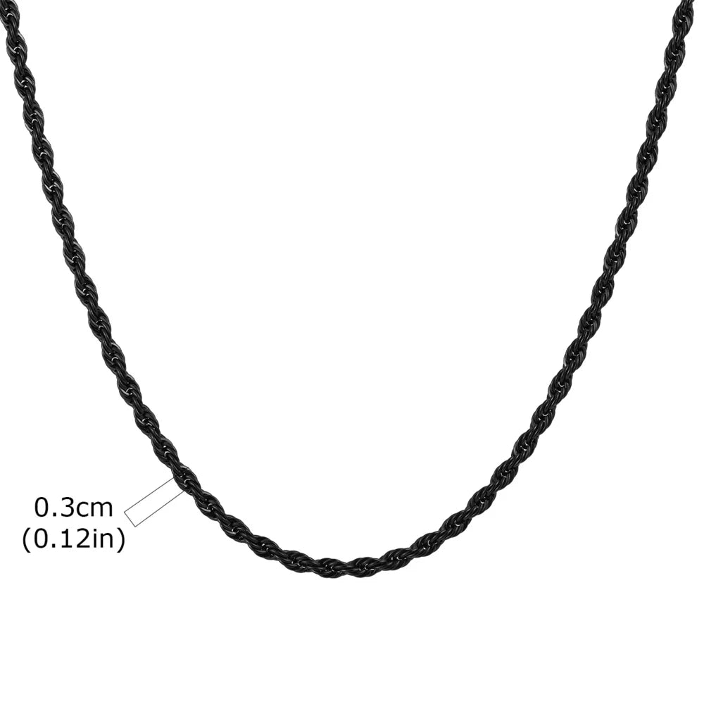 Vnox 2/3/4/5mm Width Black Stainless Steel Twisted Chain Necklaces for Men Women, Unisex Links Collar Minimalist