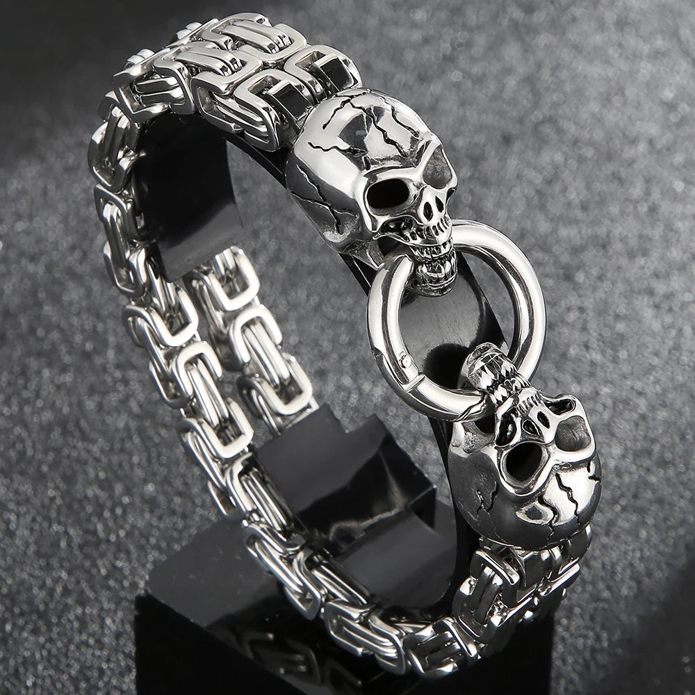 Gothic Skull Bracelet For Man 316L Stainless Steel Skeleton Charm Double Link Chain Men's Bracelets Male Cool On Hand