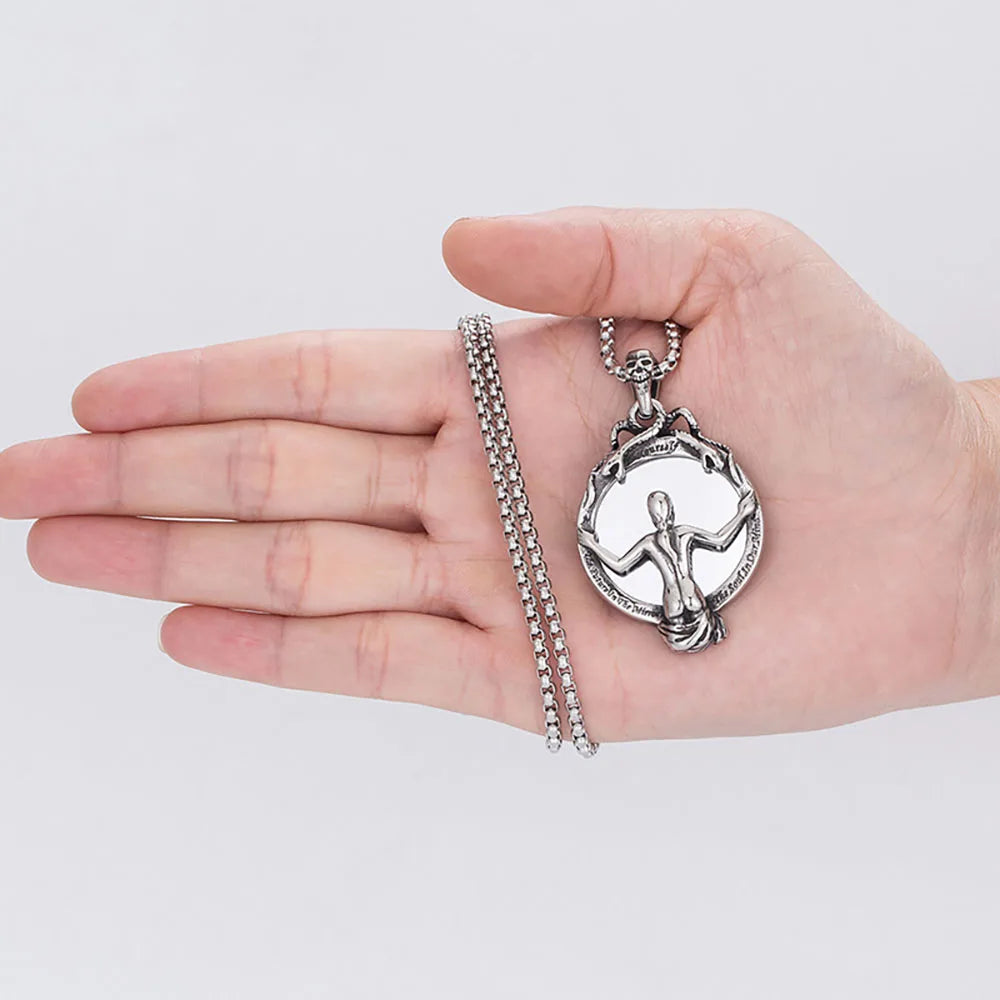 Vintage Stainless Steel Magic Mirror Skull Necklace Pendant Men Women Fashion Silver Color/Gold Biker Snake Necklace