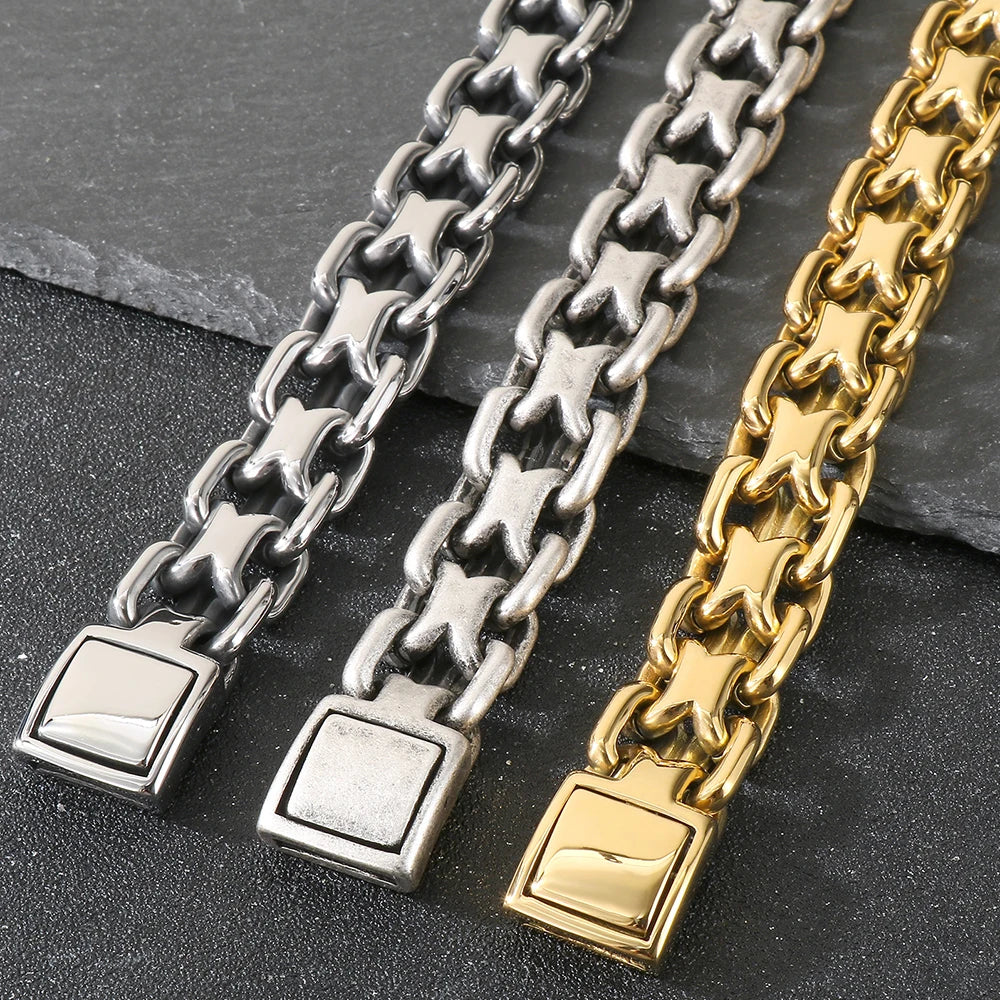 Vintage 50CM Long 20MM Width Choker Necklace Man Solid Polished Matte Stainless Steel Link Chain Necklaces for Men Male