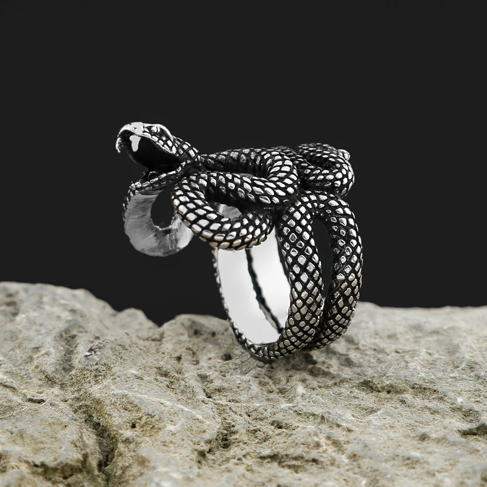 Vintage Snake Ring — Silver-Tone Stainless Steel Punk