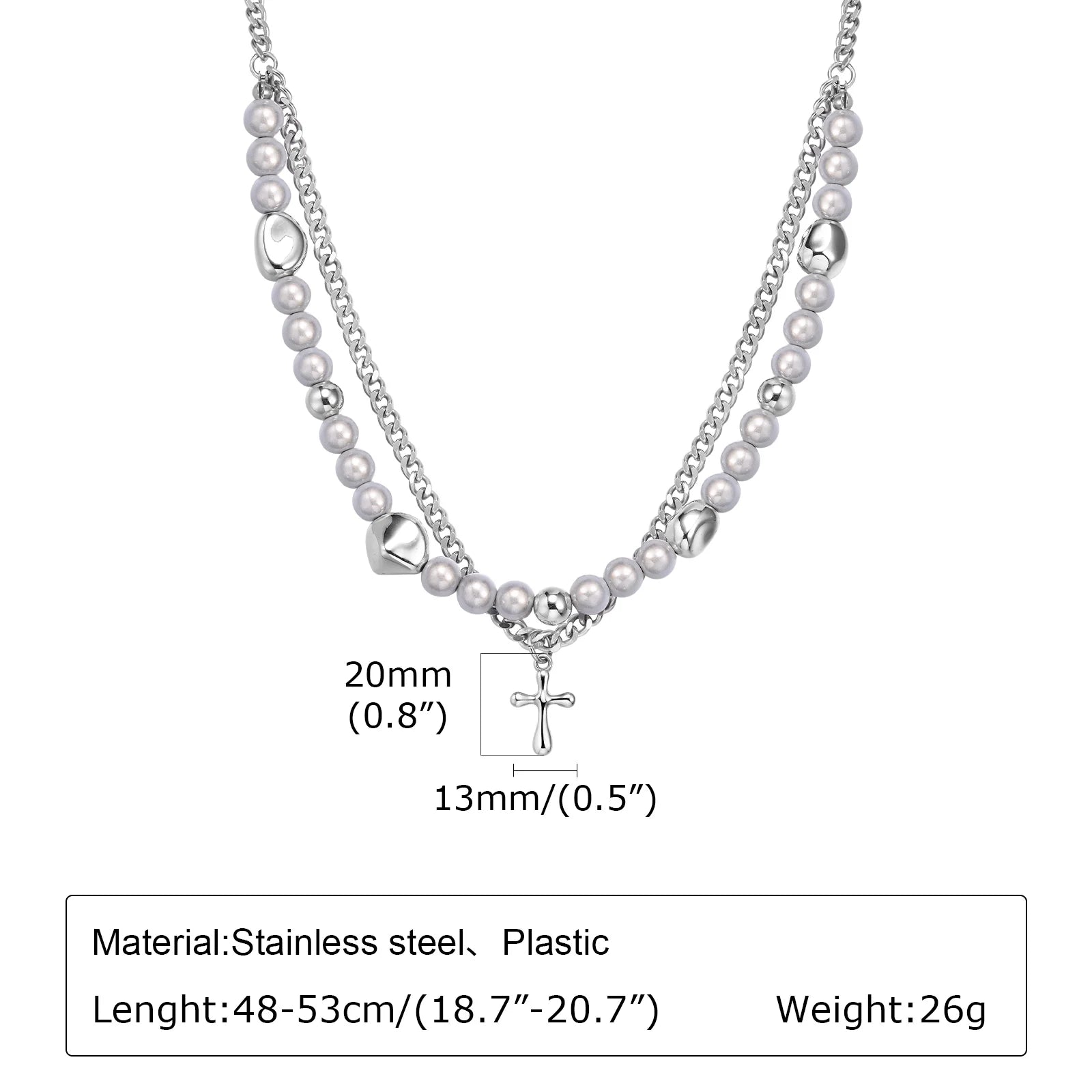 Mprainbow Long Tassel Cross Necklaces for Men Women,Reflective Beads Irregular Beaded Necklaces,Double Layers Collar