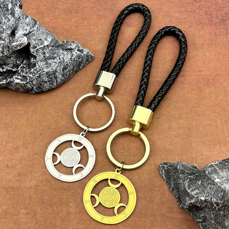 Key Steel Pendant Wicca Triple Moon Goddness Hekate