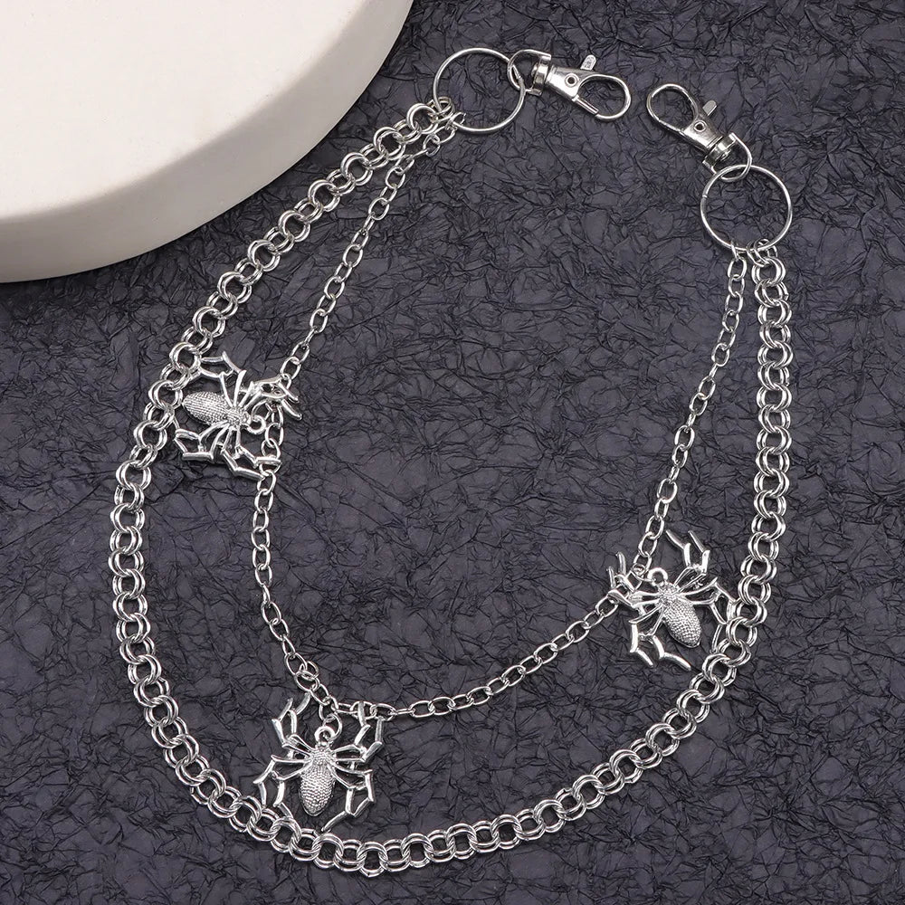 Gothic Spider Pants Chain — Double-Layer Ring Metal Waist Chain