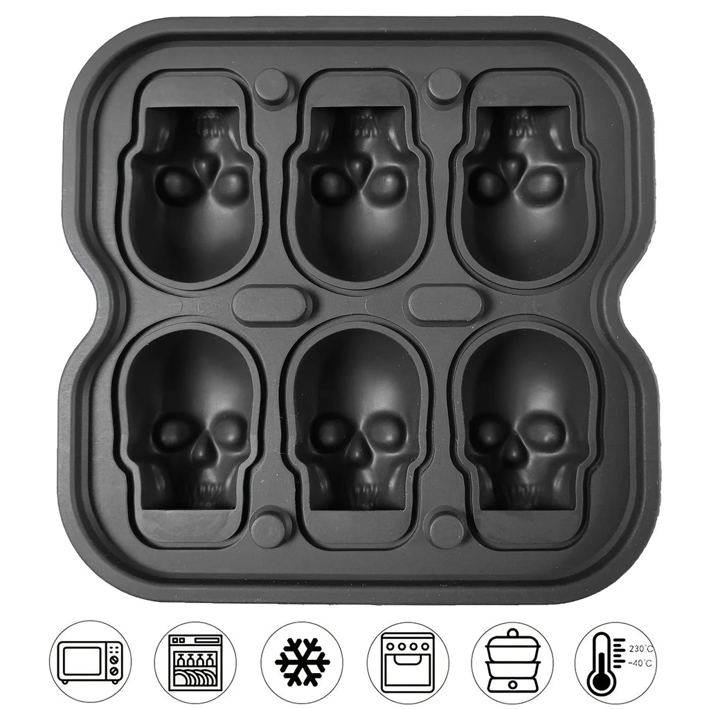 Skull Ice Ball Mold Silicone 3D Flexible Ice Cube Trays BPA Free Ice Trays For Freezer Horror Skull Head Cocktail Ice