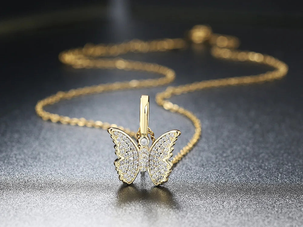 Iced Out Butterfly Pendant Necklace Stainless Steel