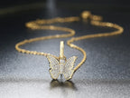 Iced Out Butterfly Pendant Necklace Stainless Steel
