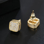 Iced Out Square Zirconia Stud Earrings for Men Women — Gold-Tone