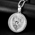 Iced Out Lion Head Round Pendant Necklace