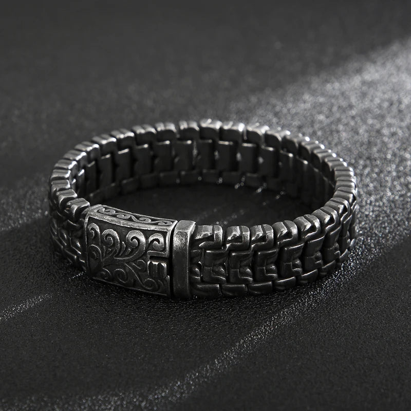 Motorcycle Wide Link Chain Bracelet — Stainless Steel, 19-24cm