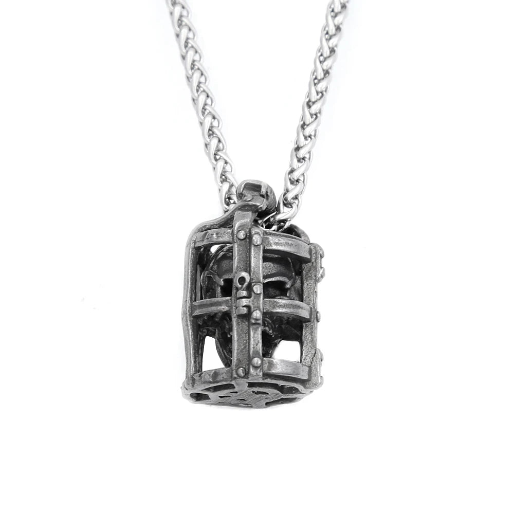 Gothic Cage Skull Pendant — Black