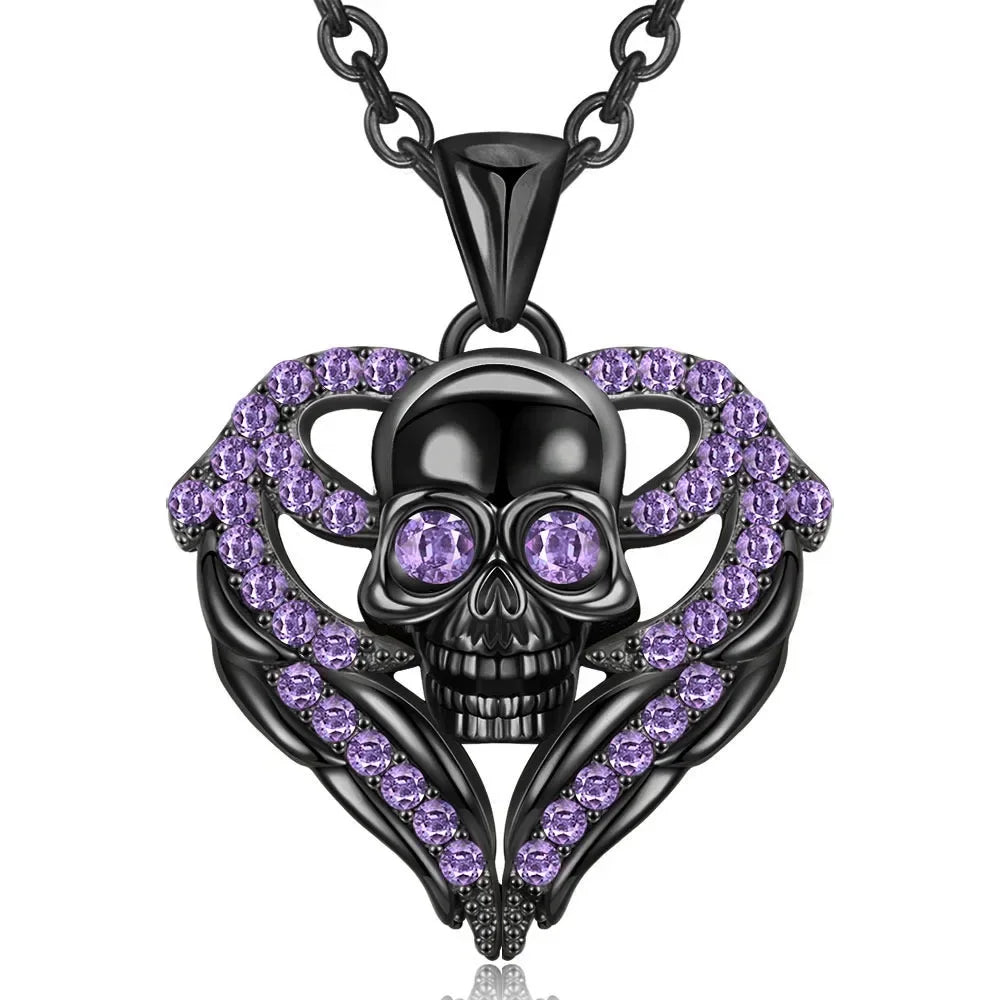 Iced Out Skull Black Pendant Necklace