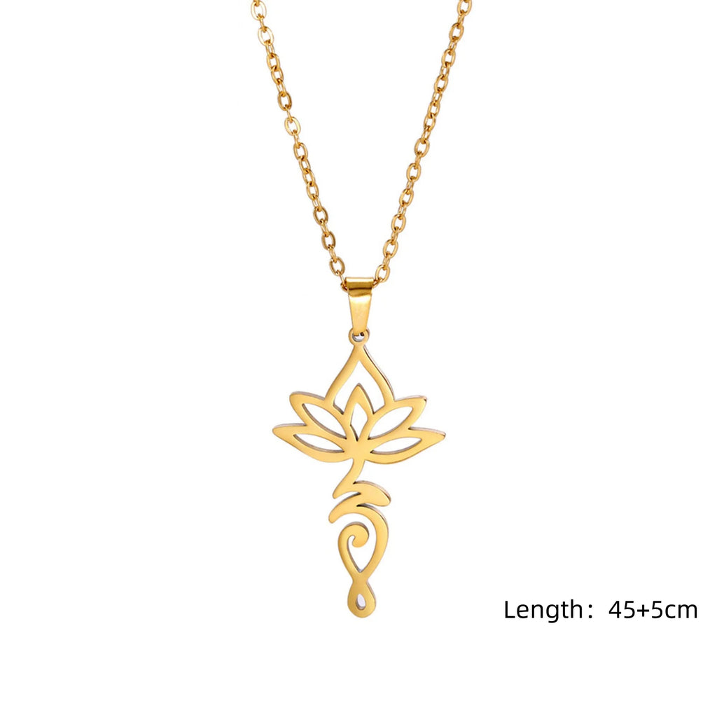 Unalome Lotus Flower Pendant Necklace — Stainless Steel Chain