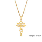 Unalome Lotus Flower Pendant Necklace — Stainless Steel Chain