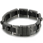 Punk Gothic Men's Skull Bracelet Distressed 316L Stainless Steel & Leather Wrap Bracelet for Men With Watch Strap Clasp