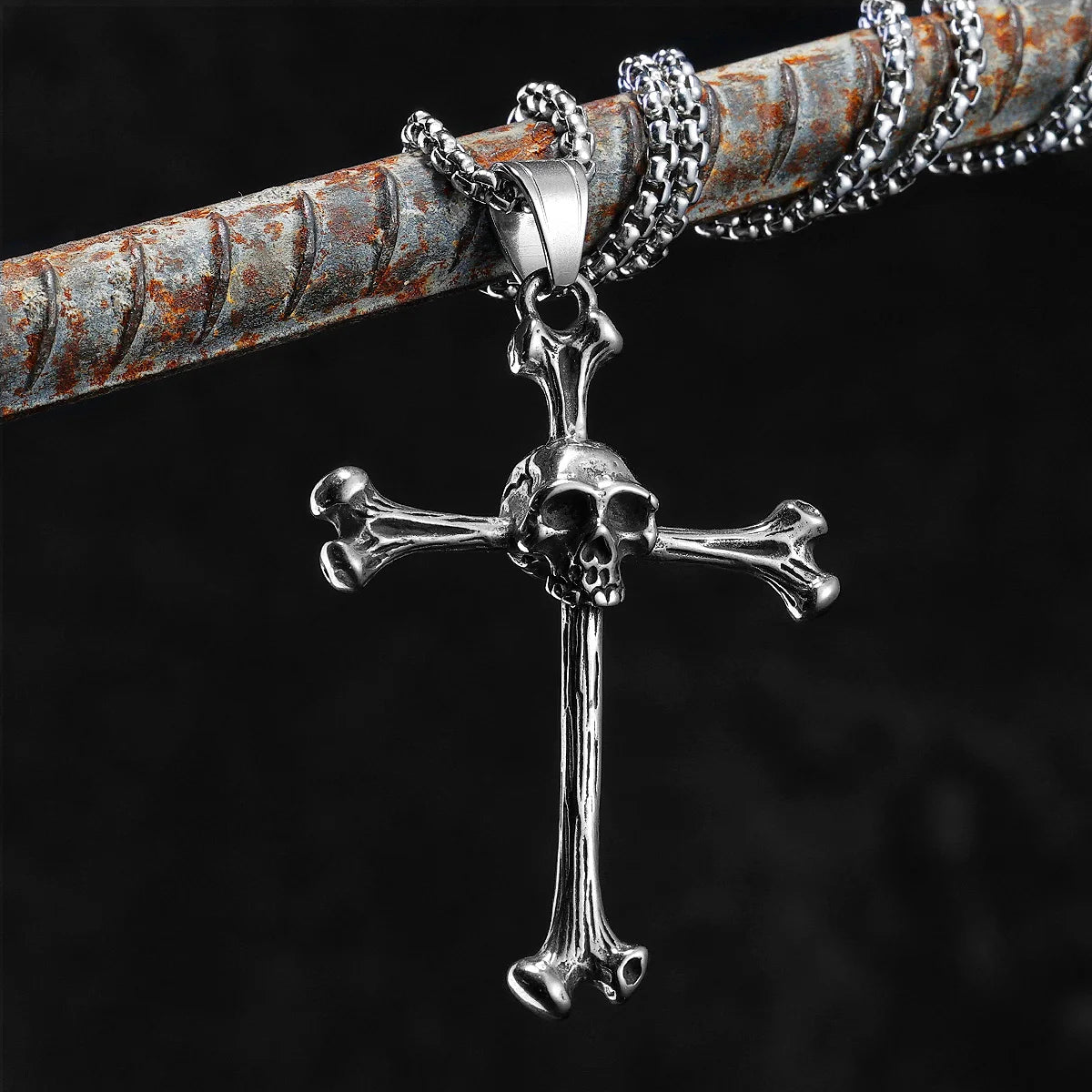 Skull Cross Stainless Steel Pendant Necklace