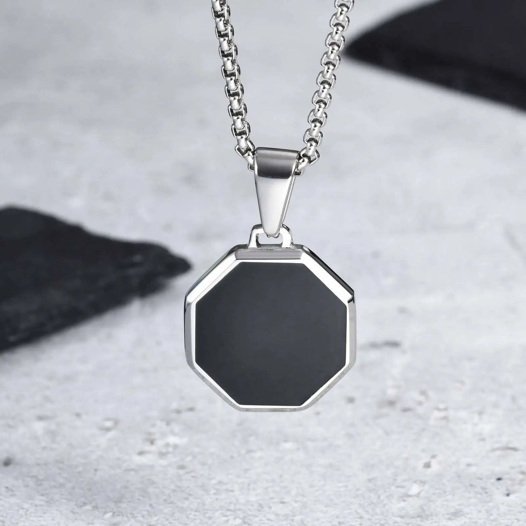 Black Enamel Rectangle Rope Chain Pendant