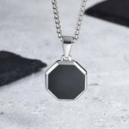 Black Enamel Rectangle Rope Chain Pendant