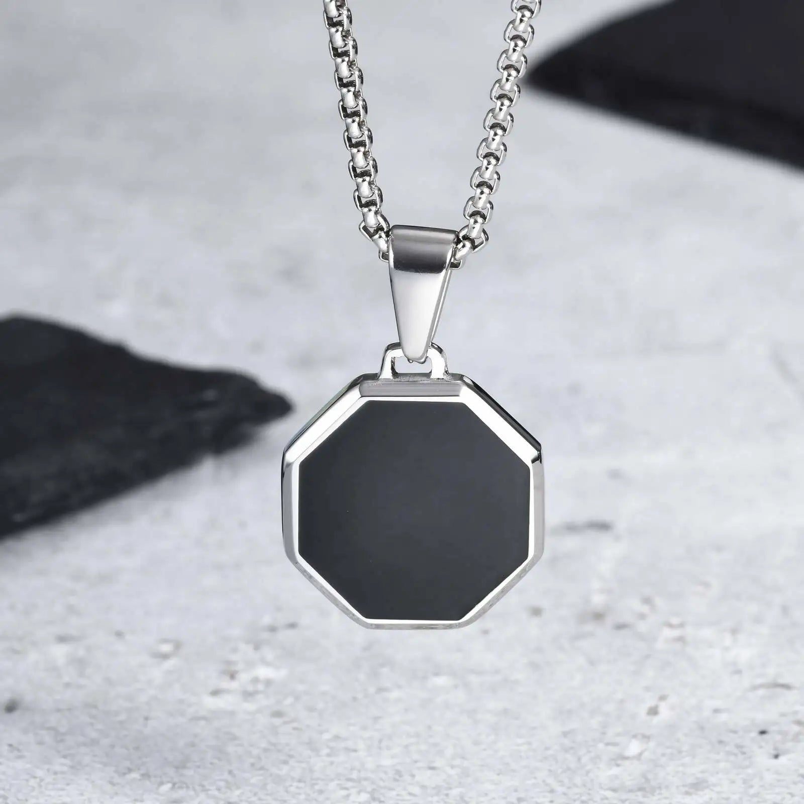Black Enamel Rectangle Rope Chain Pendant