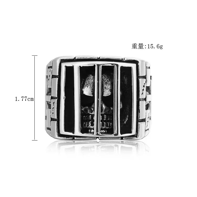 Gothic Prison Ghost Skull Ring for Men — Statement Band