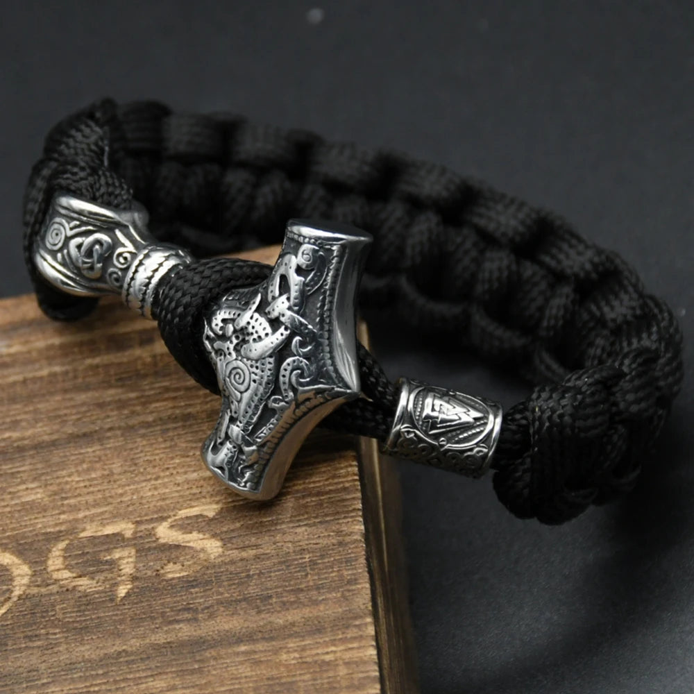 Mjölnir Thor's Hammer Norse Rune Bracelet — Stainless Steel