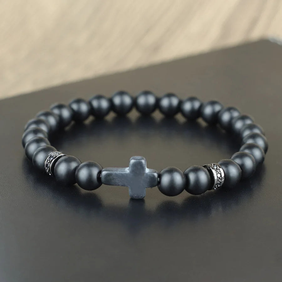 Crucifix Beaded Prayer Bracelet Stretch Religious Wristband