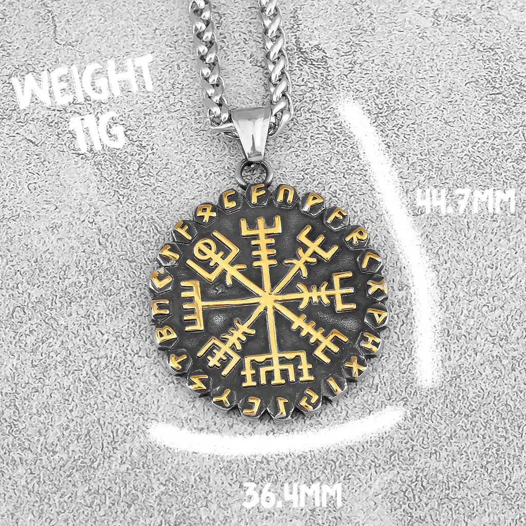 316L Stainless Steel Viking Odin's Symbol of Norse Runic Pendant Necklace Viking Rune Vegvisir Compass Amulet Pendants