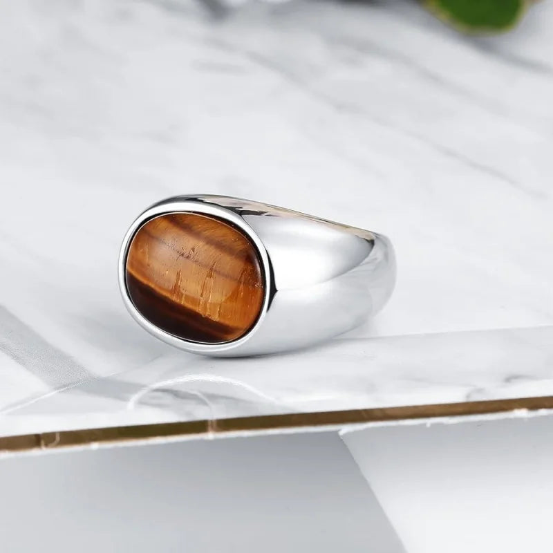 Fashion Men's Stainless Steel Ring Punk Retro Style Eye Decoration Brown Ring Classic Trendy Party Jewelry