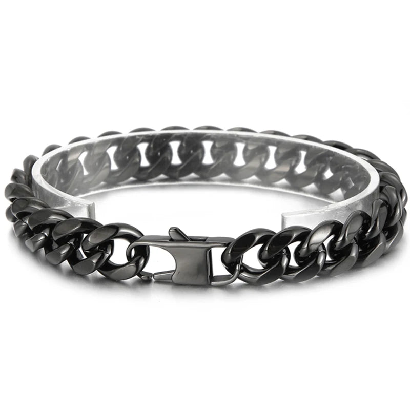Classic 12MM Men's Cuban Link Chain Bracelet Men High Polished Solid 316l Stainless Steel Bracelets Jewelry Accessory