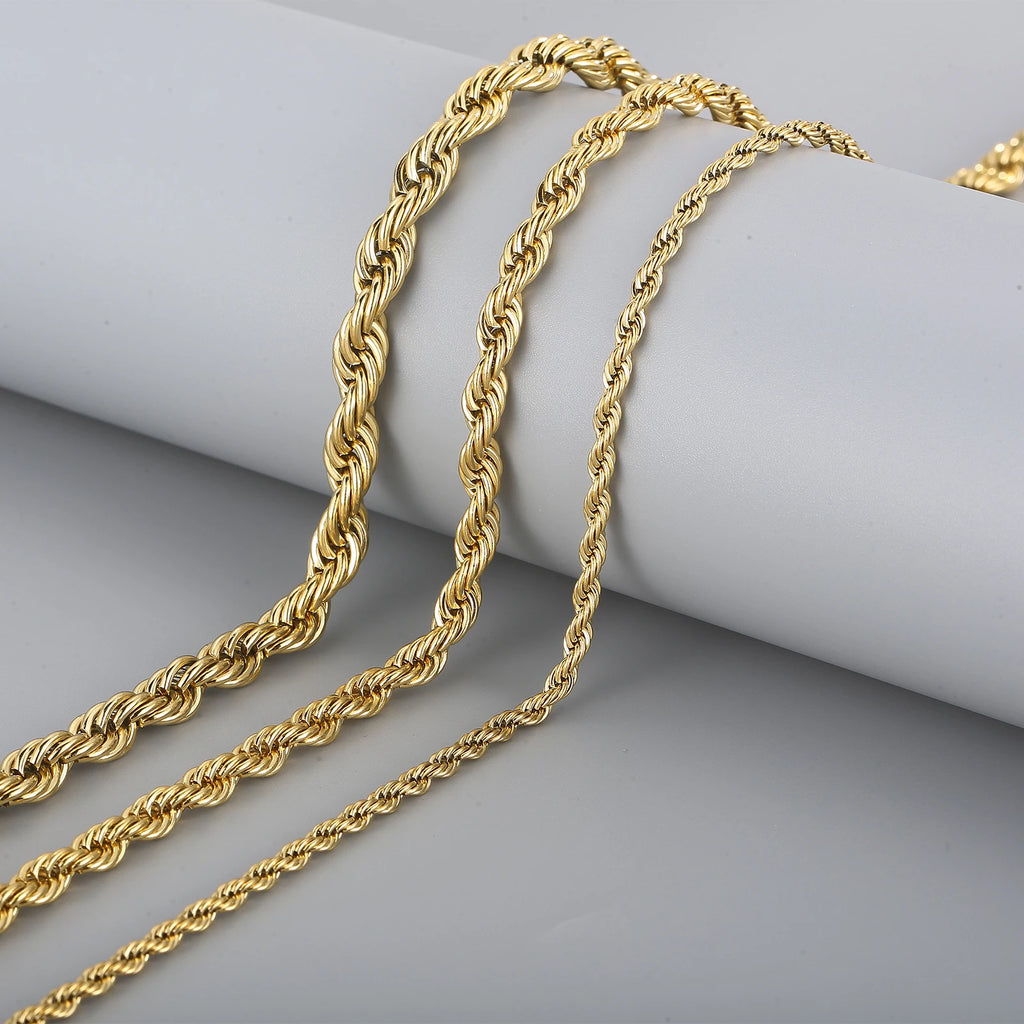 4/6/8mm Width Long Stainless Steel Minimalist Twist Rope Chain Necklace For Men Available in Gold Color Jewelry