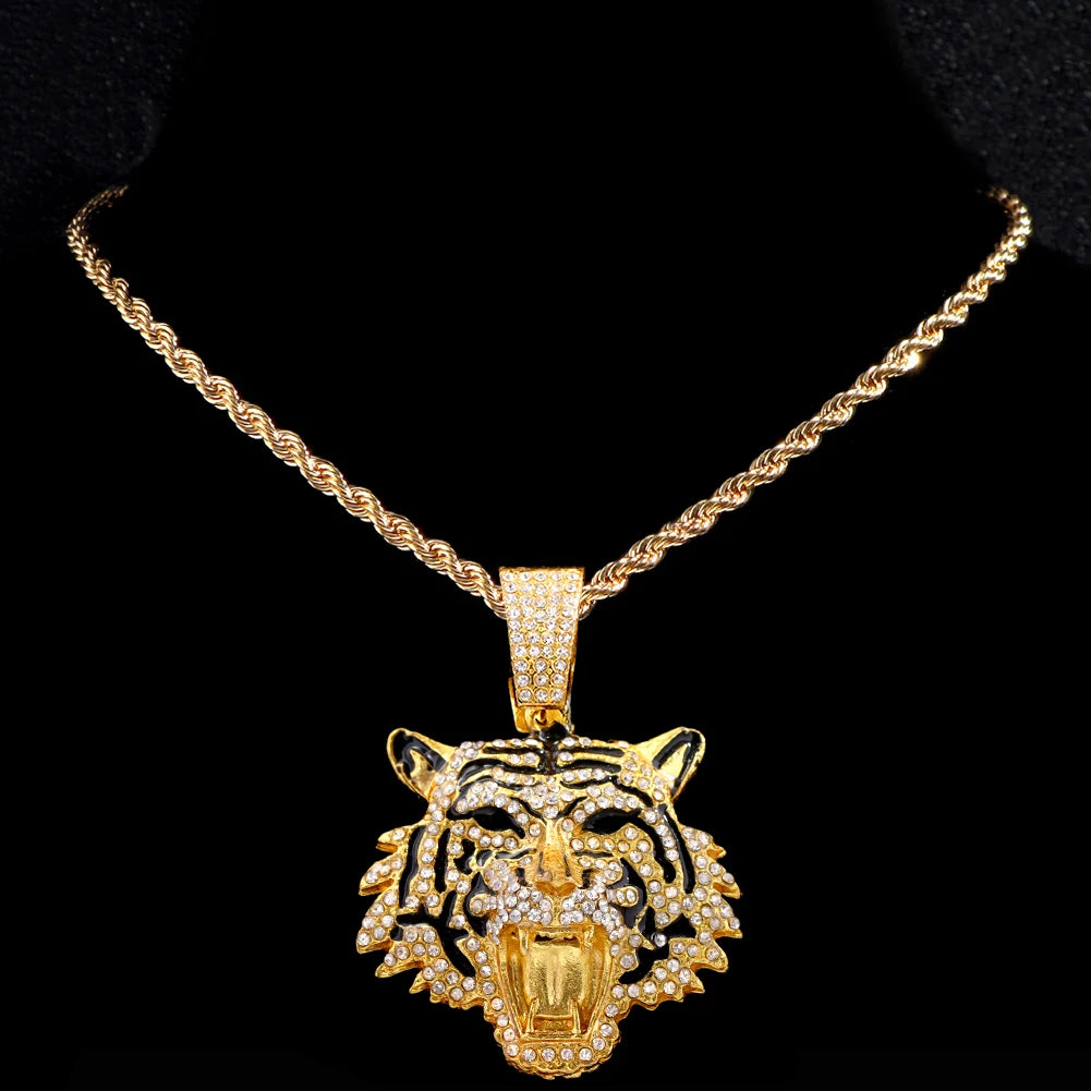 Iced Out Tiger Head Cuban Pendant — Gold