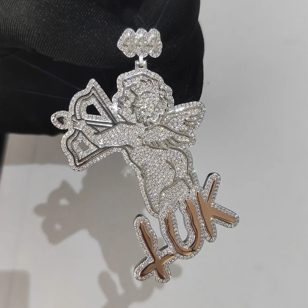 925 Silver VVS Moissanite Angel Pendant Necklace