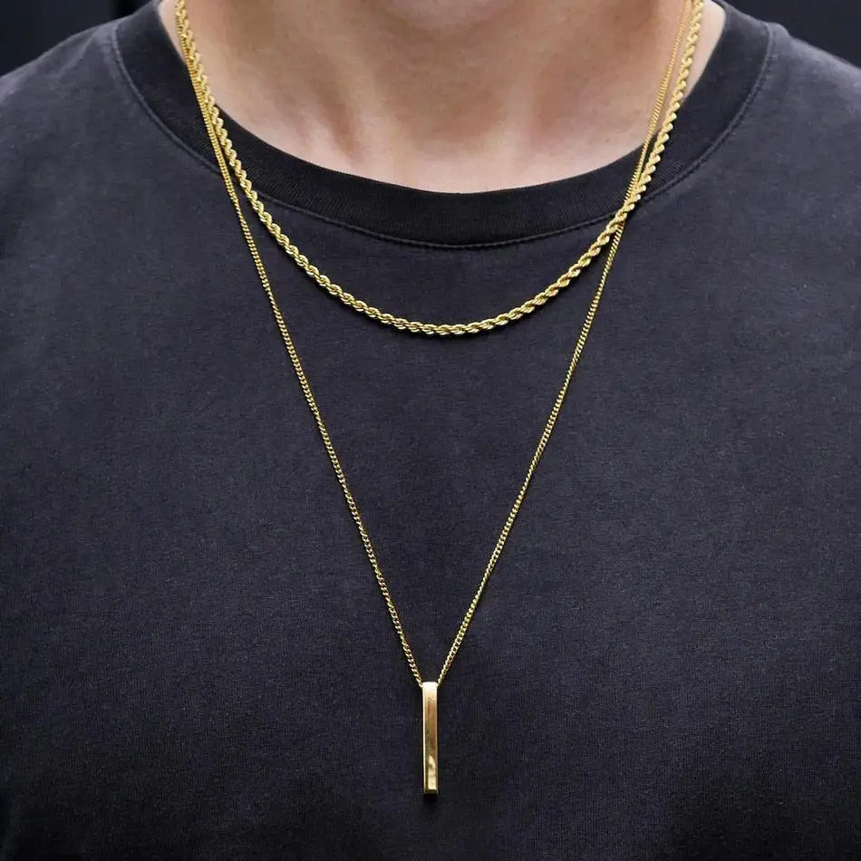 Vertical Bar Rope Cuban Chain Pendant — SS